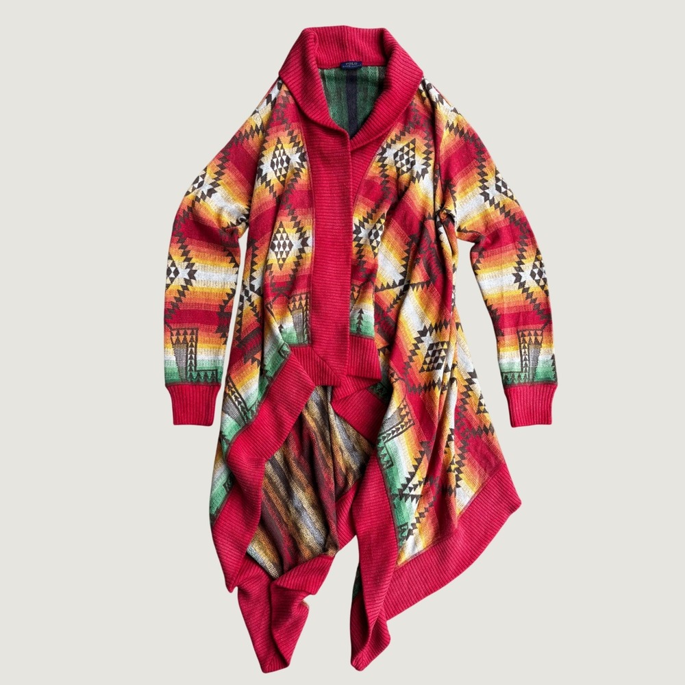 Polo Ralph Lauren Southwestern Shawl Collar Draped Cardigan Red Multi OS